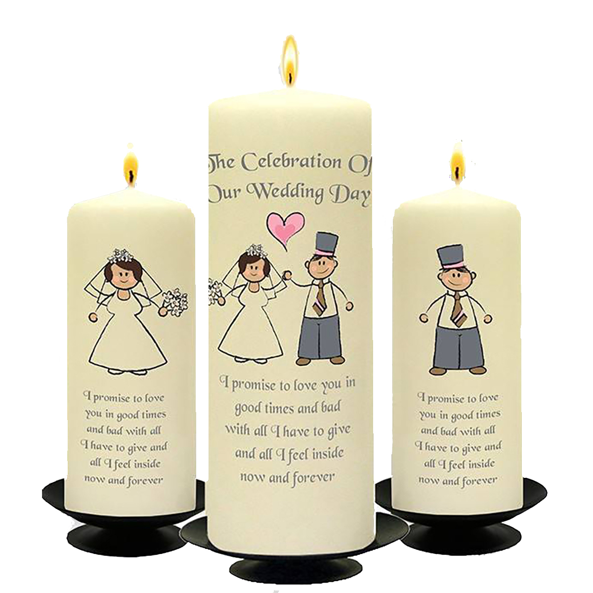 Customised Wedding Candles - Happy Ever After Silver Set (1 x 9 inch & 2 x 6 inch Candles)