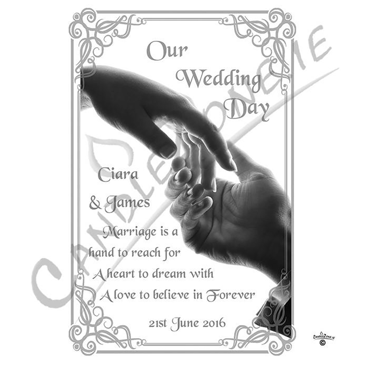 Customised Wedding Candles - Hand to Hand Silver Set (1 x 9 inch & 2 x 6 inch Candles)