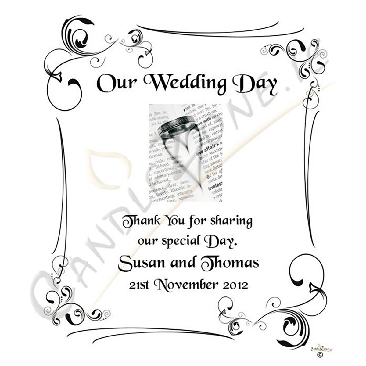 Customised Thank you Wedding Favour - Ring Heart Silhourette Silver