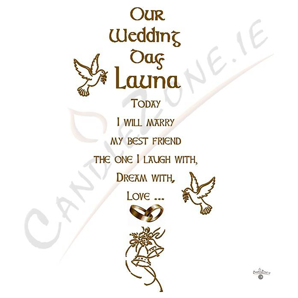 Customised Wedding Candles - Bells Doves & Gold Rings Set (1 x 9 inch & 2 x 6 inch Candles)