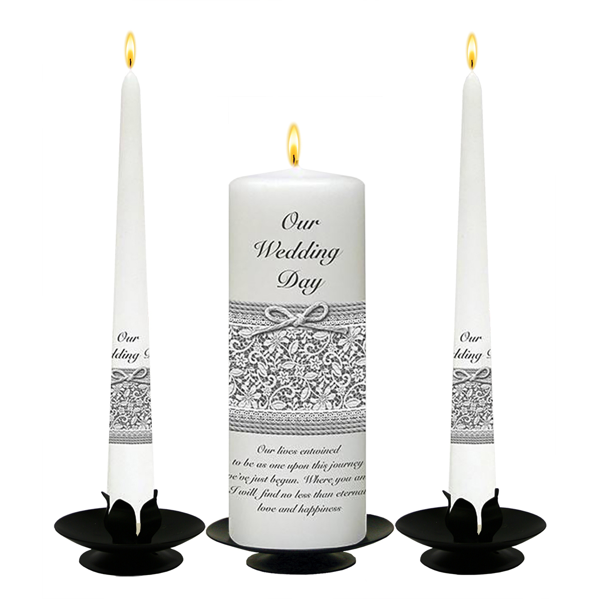 Customised Wedding Candles - Lace & Rope Silver
