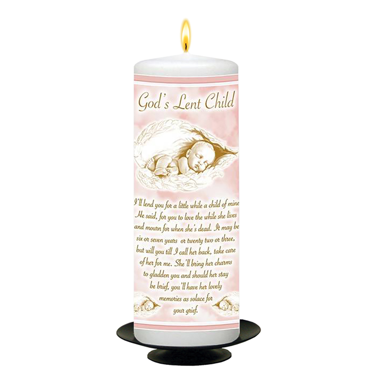 Customised Remembrance Candle - Gods Lent Child Pink Angel