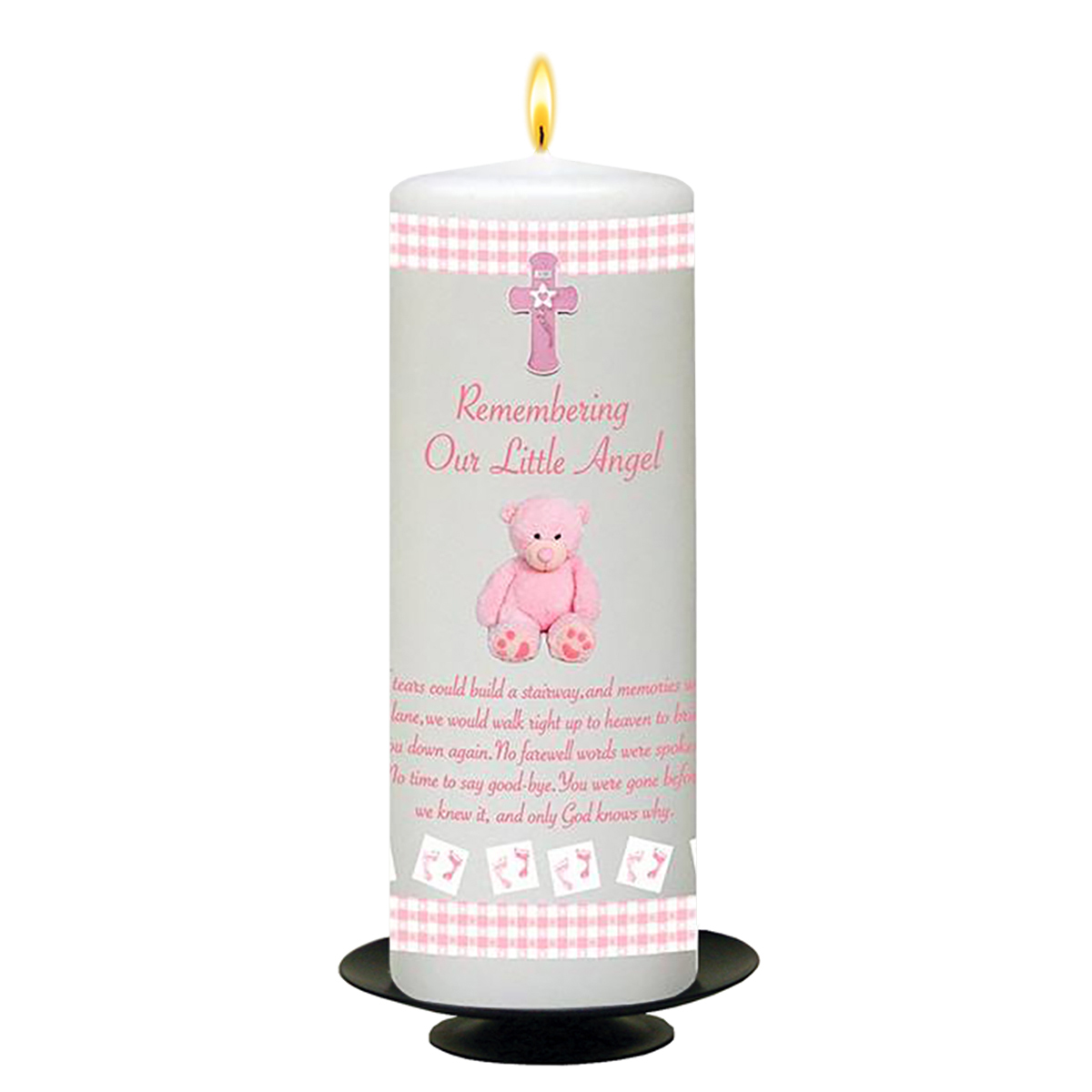 Customised Remembrance Candle - Bear Angel Pink