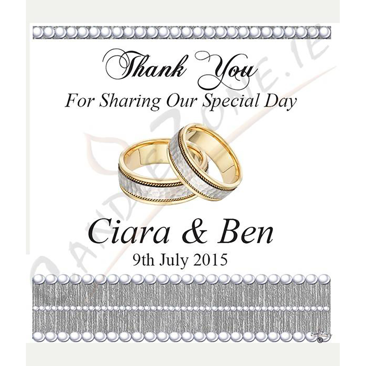 Customised Wedding Candles - Elegant Rings & Pearls Silver