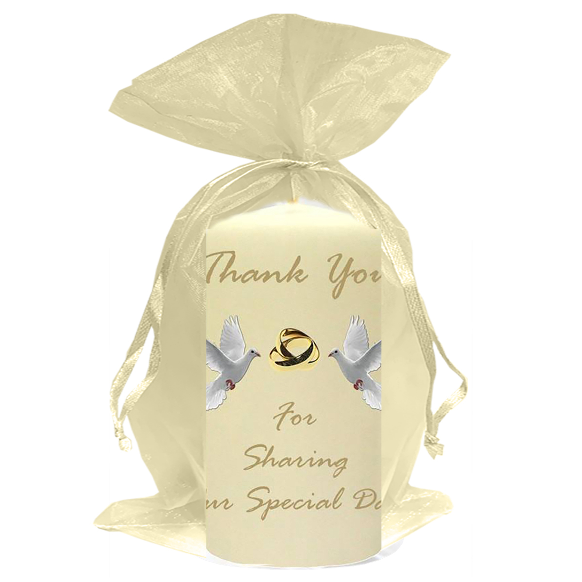 Customised Wedding Candles - Entwined Gold Rings & Doves
