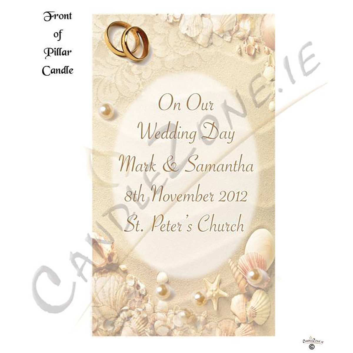 Customised Wedding Candles - Beach & Rings