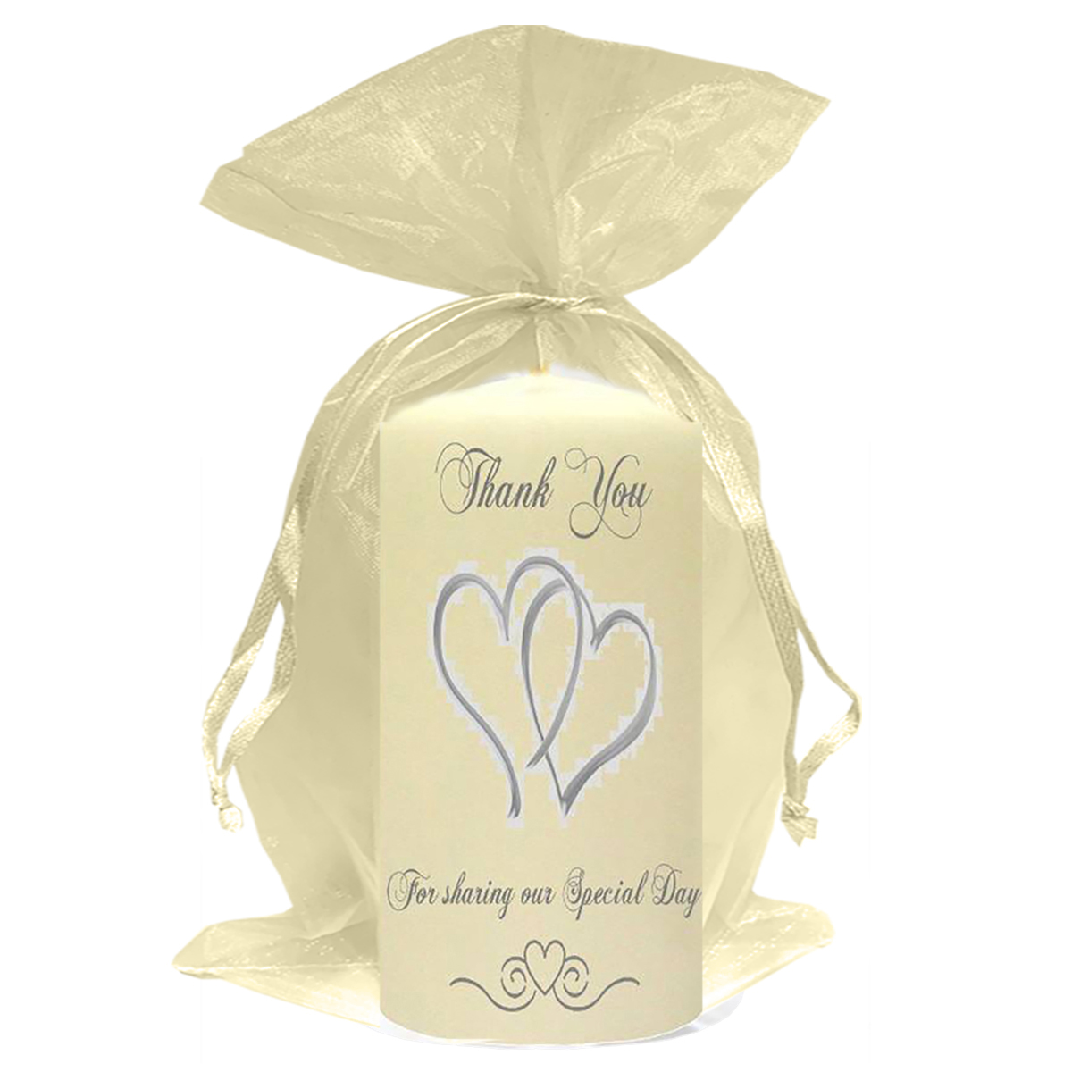 Customised Thank you Wedding Favour - Two Hearts Silver