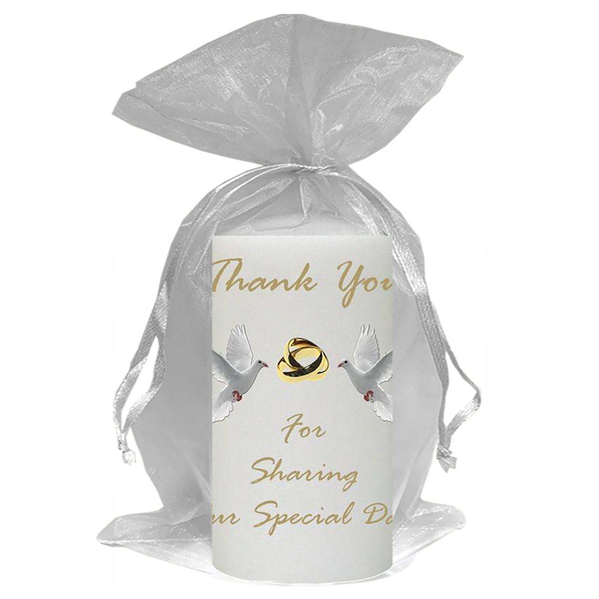 Customised Thank you Wedding Favour - Entwined Gold Rings & Doves