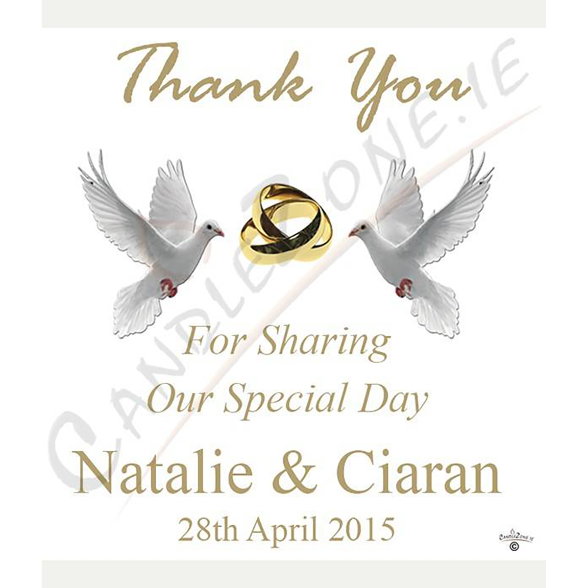 Customised Thank you Wedding Favour - Entwined Gold Rings & Doves