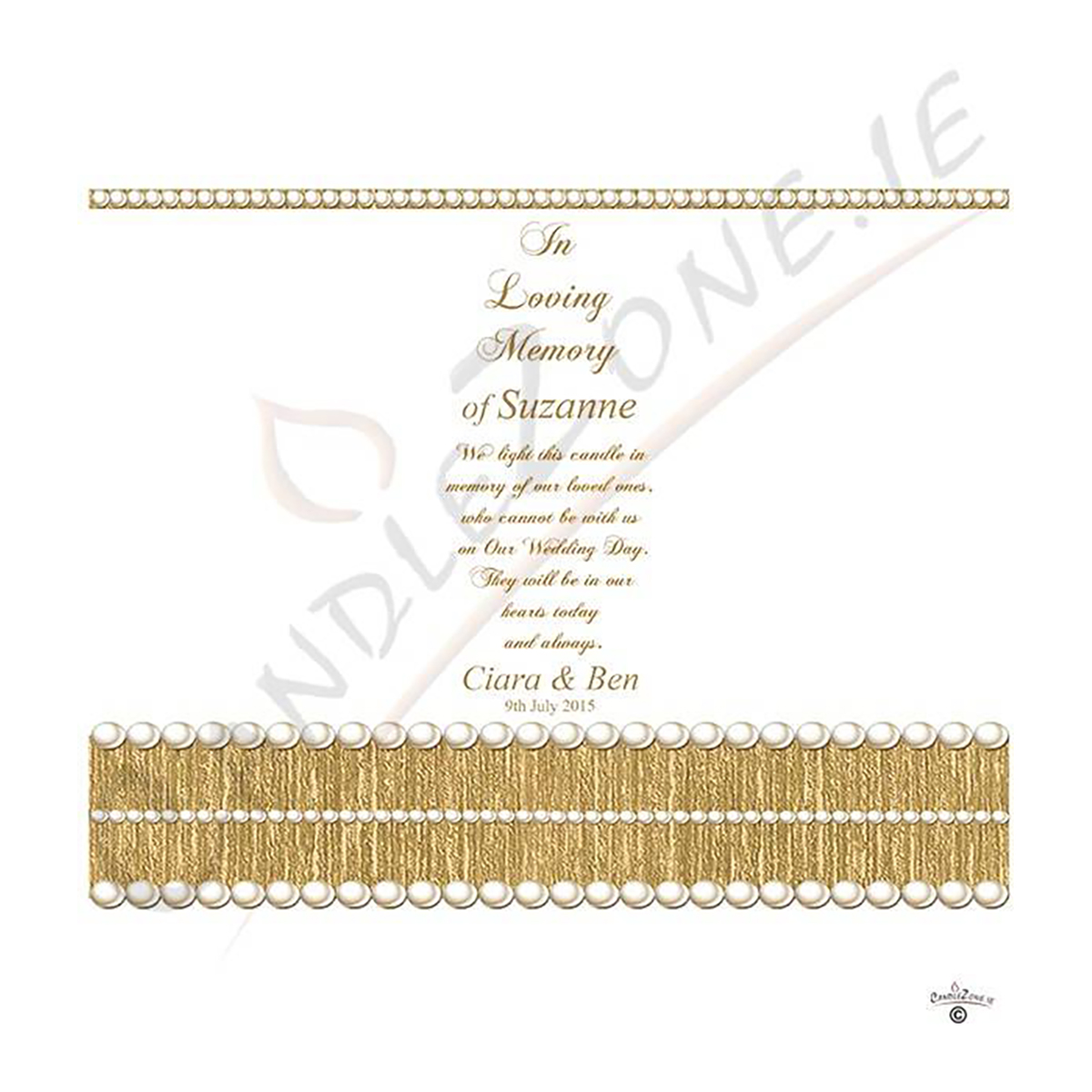 Customised Wedding Remembrance Candle - Elegant Rings & Pearls Gold