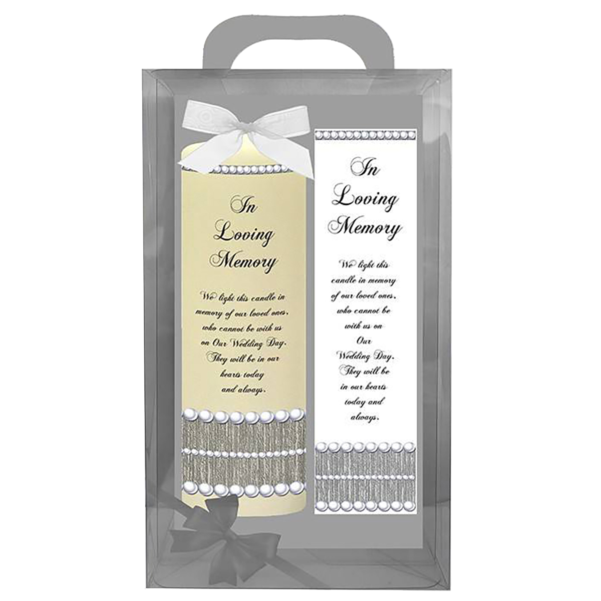 Customised Wedding Remembrance Candle - Elegant Rings & Pearls Silver