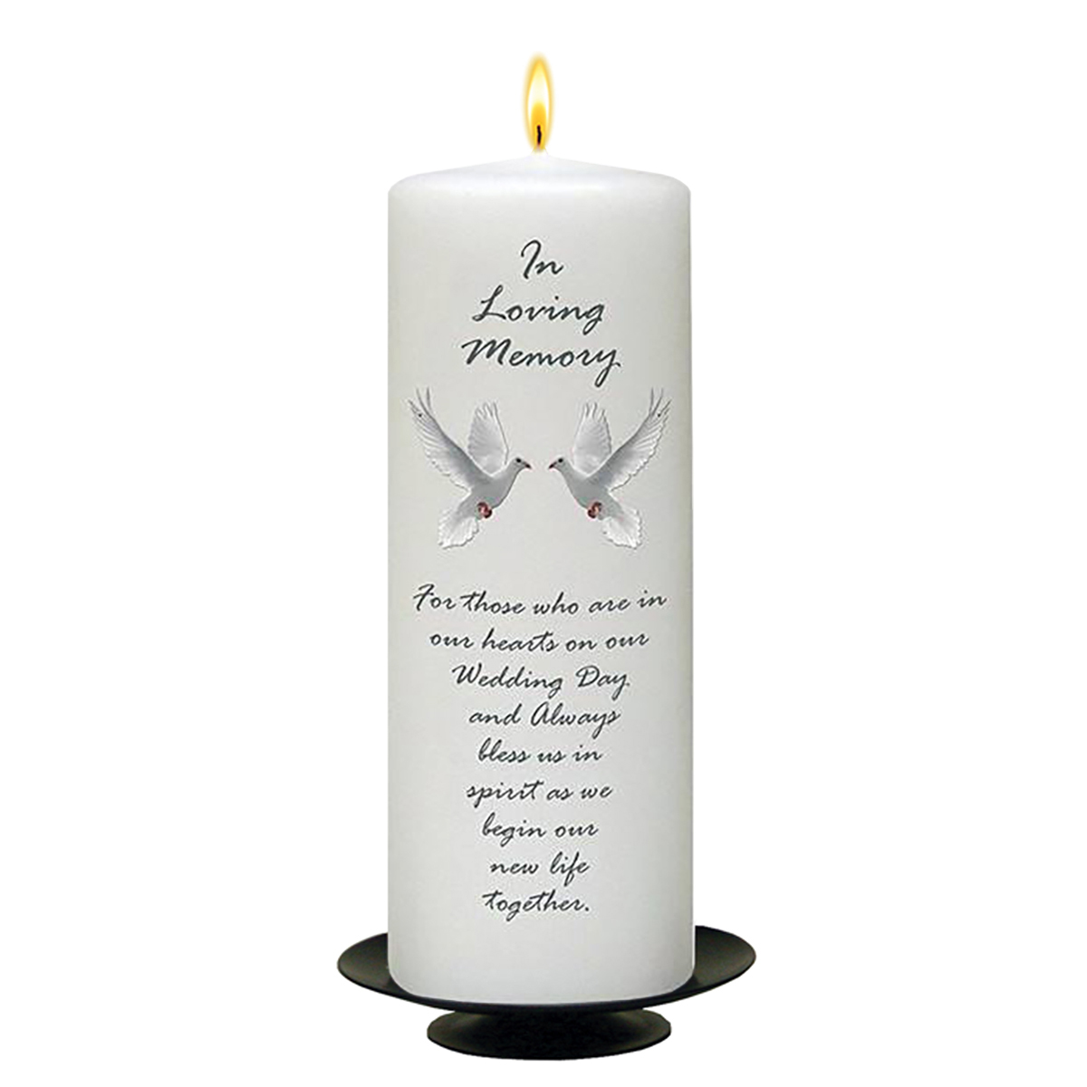 Customised Wedding Remembrance Candle - Entwined Silver Rings & Doves