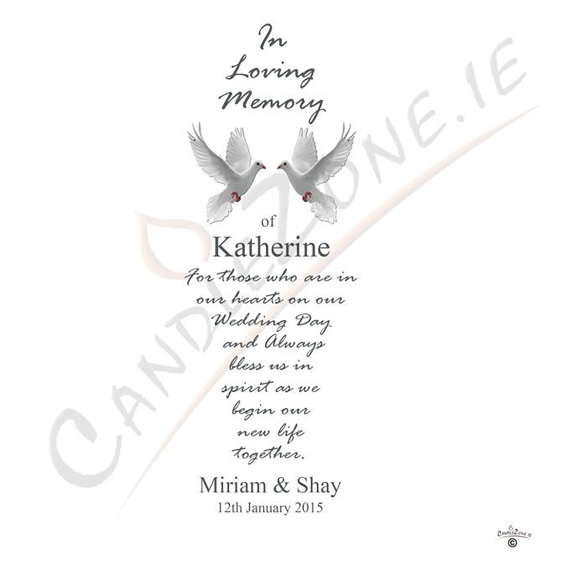 Customised Wedding Remembrance Candle - Entwined Silver Rings & Doves