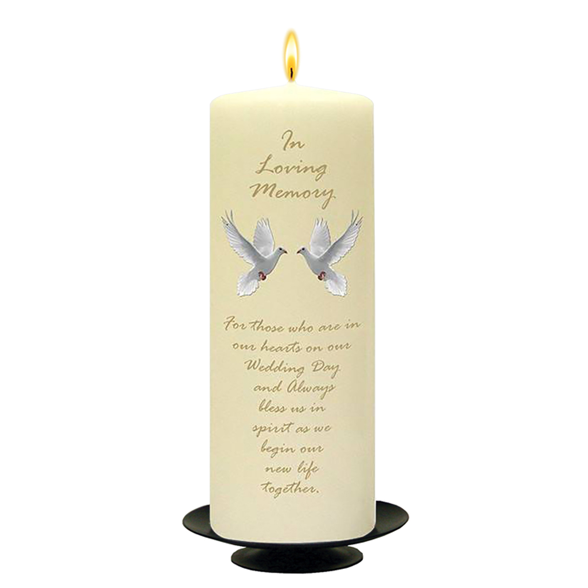 Customised Wedding Remembrance Candle - Entwined Gold Rings & Doves