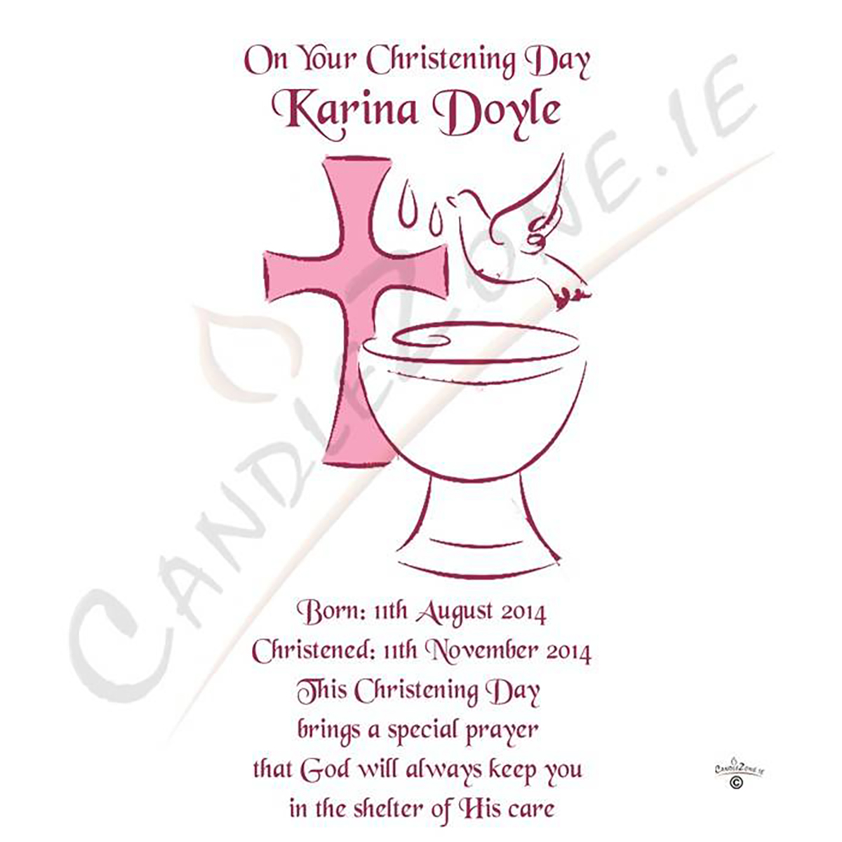 Customised Girls Christening Candle - Font