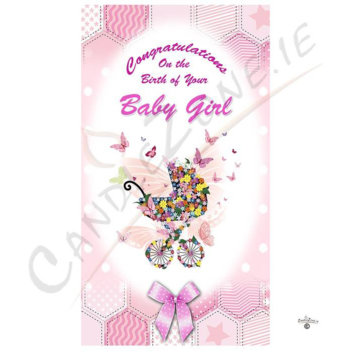 Customised New Baby Candle Gift - Floral Pram & Butterfly Pink