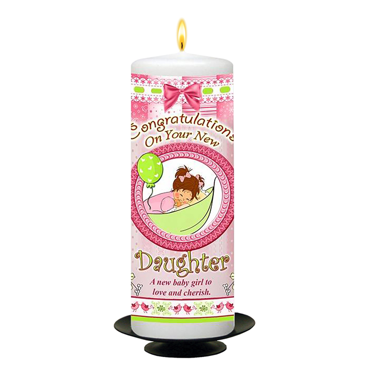 Customised New Baby Candle Gift - Sleeping Baby & Teddy