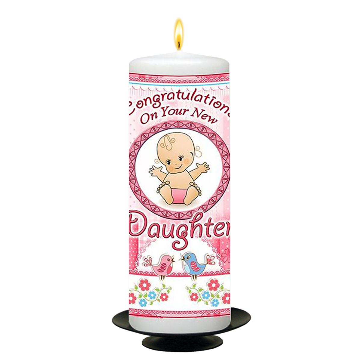 Customised New Baby Candle Gift - Baby Girl Sitting