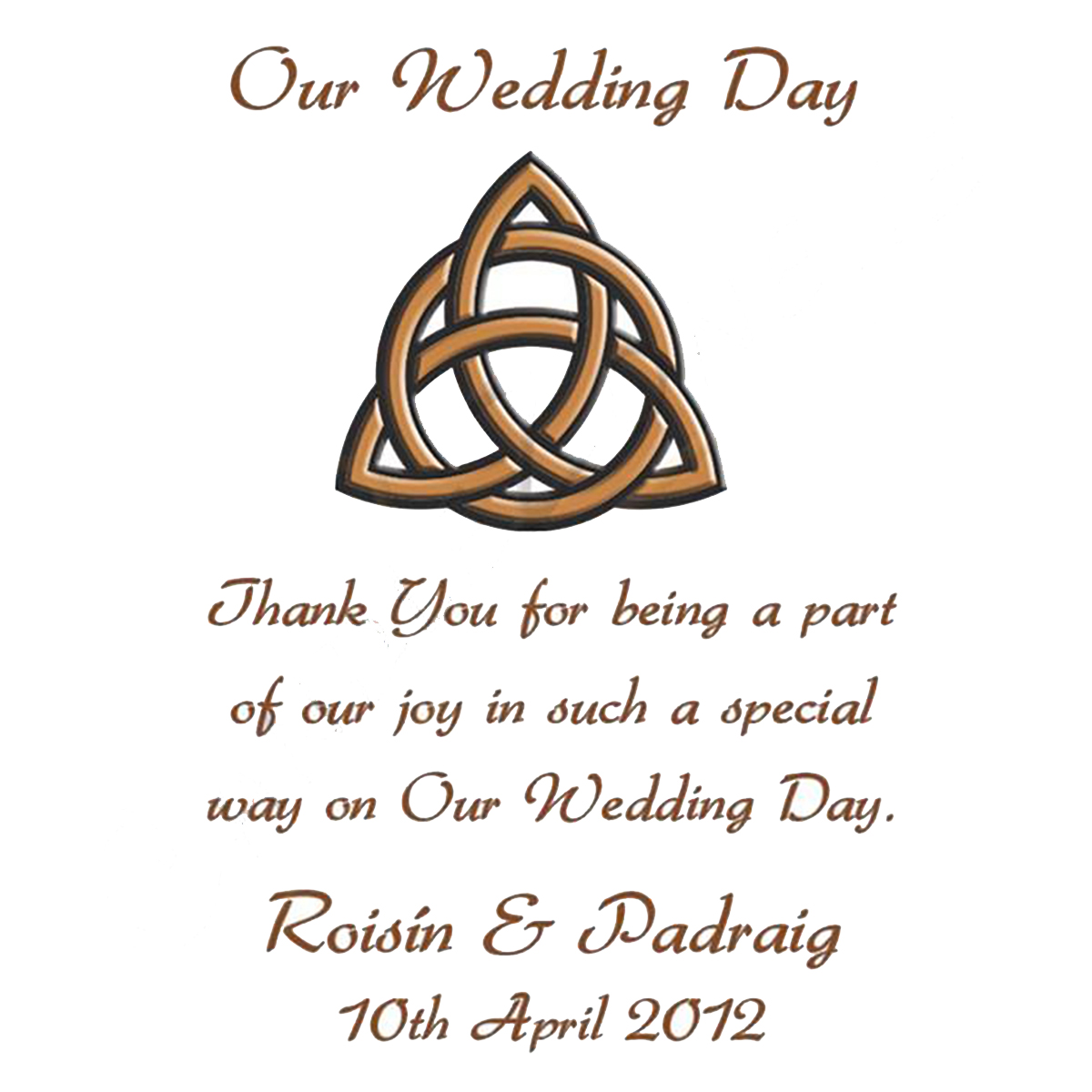 Customised Thank you Wedding Favour - Trinity Knot Gold