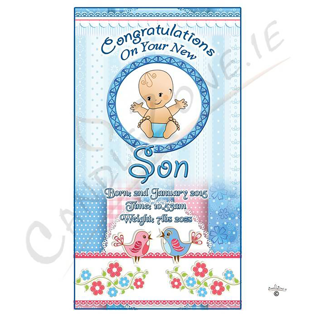 Customised New Baby Candle Gift - Baby Boy Sitting