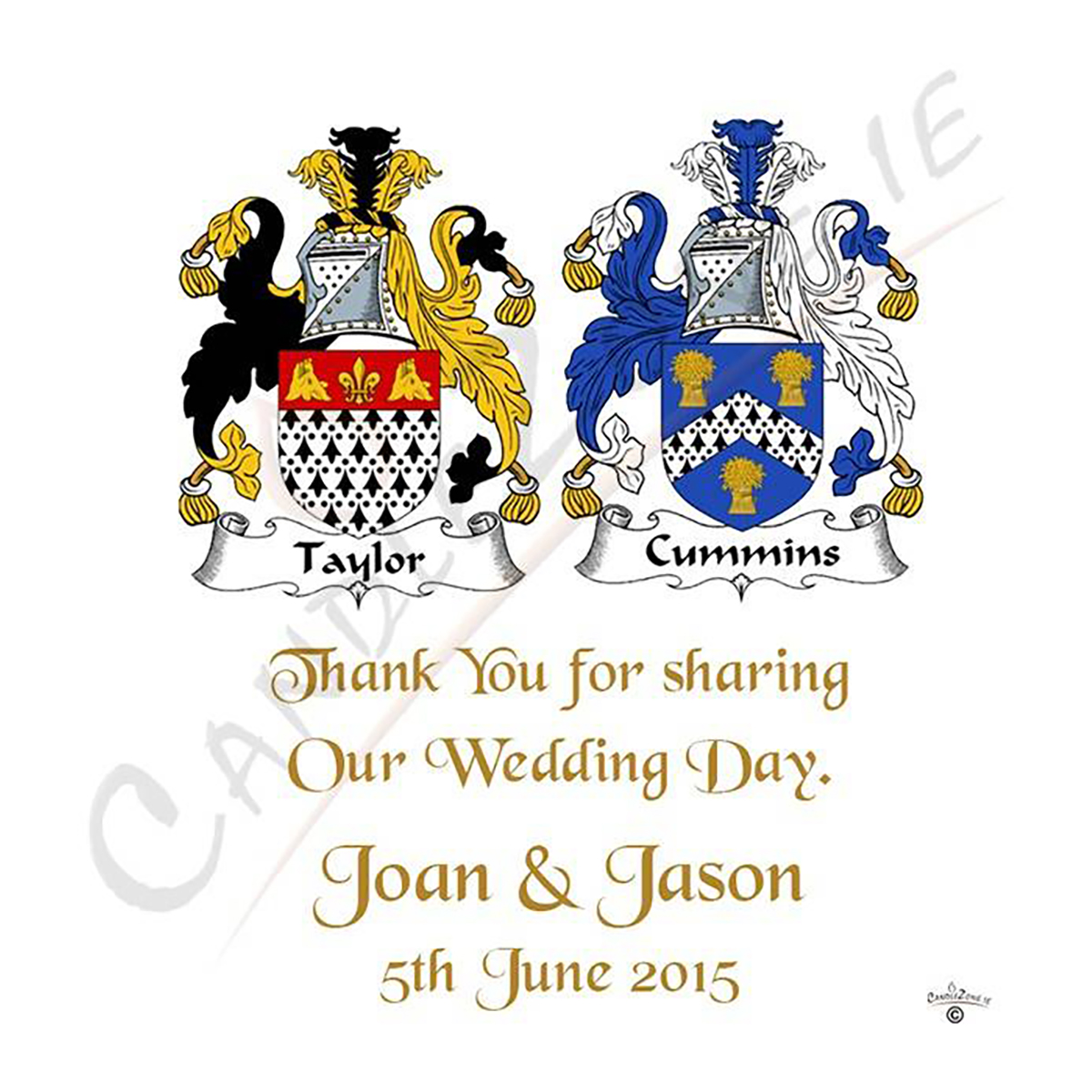 Customised Thank you Wedding Favour - Family Crest Gold