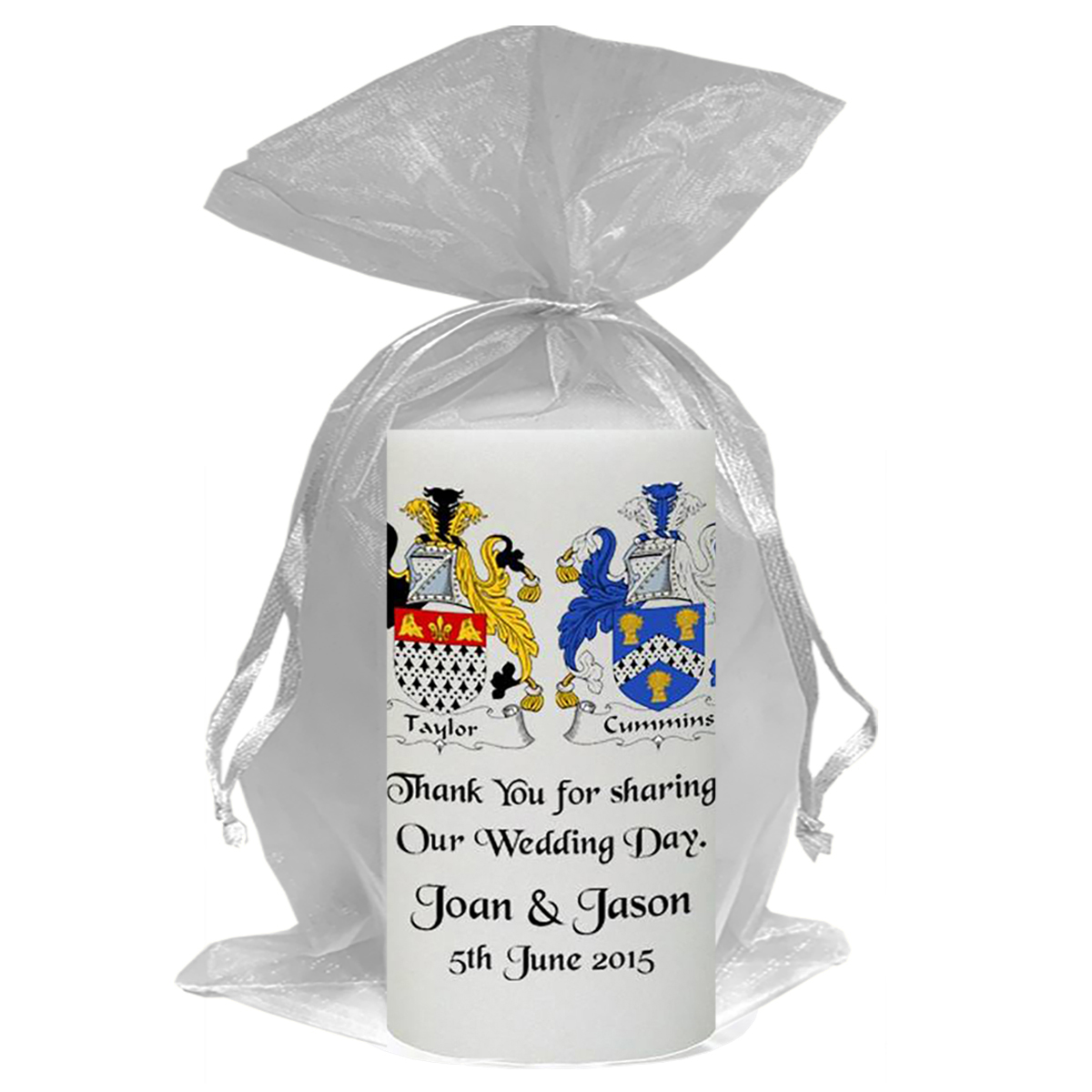 Customised Thank you Wedding Favour - Family Crest Black script