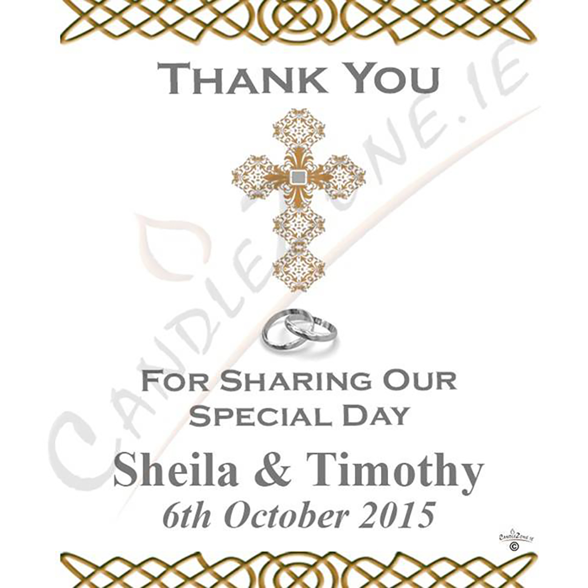 Customised Thank you Wedding Favour - Ornate Cross & Silver Rings