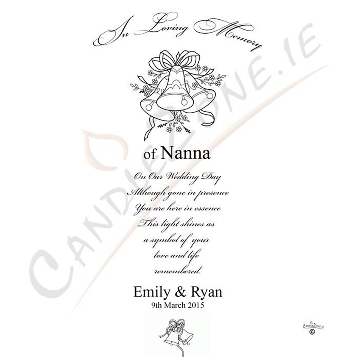 Customised Wedding Remembrance Candle - Wedding Bells Silver