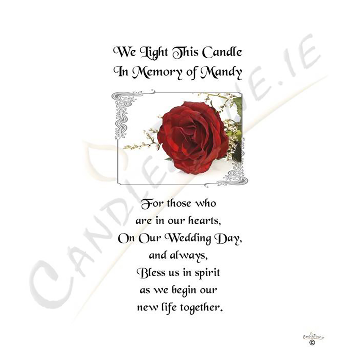 Customised Wedding Remembrance Candle - Red Rose Silver