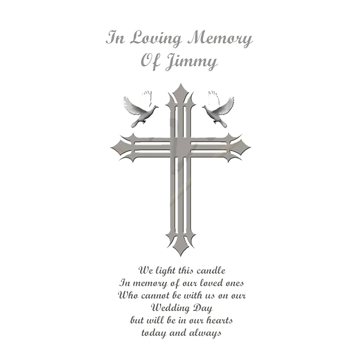 Customised Wedding Remembrance Candle - Dove & Cross Silver