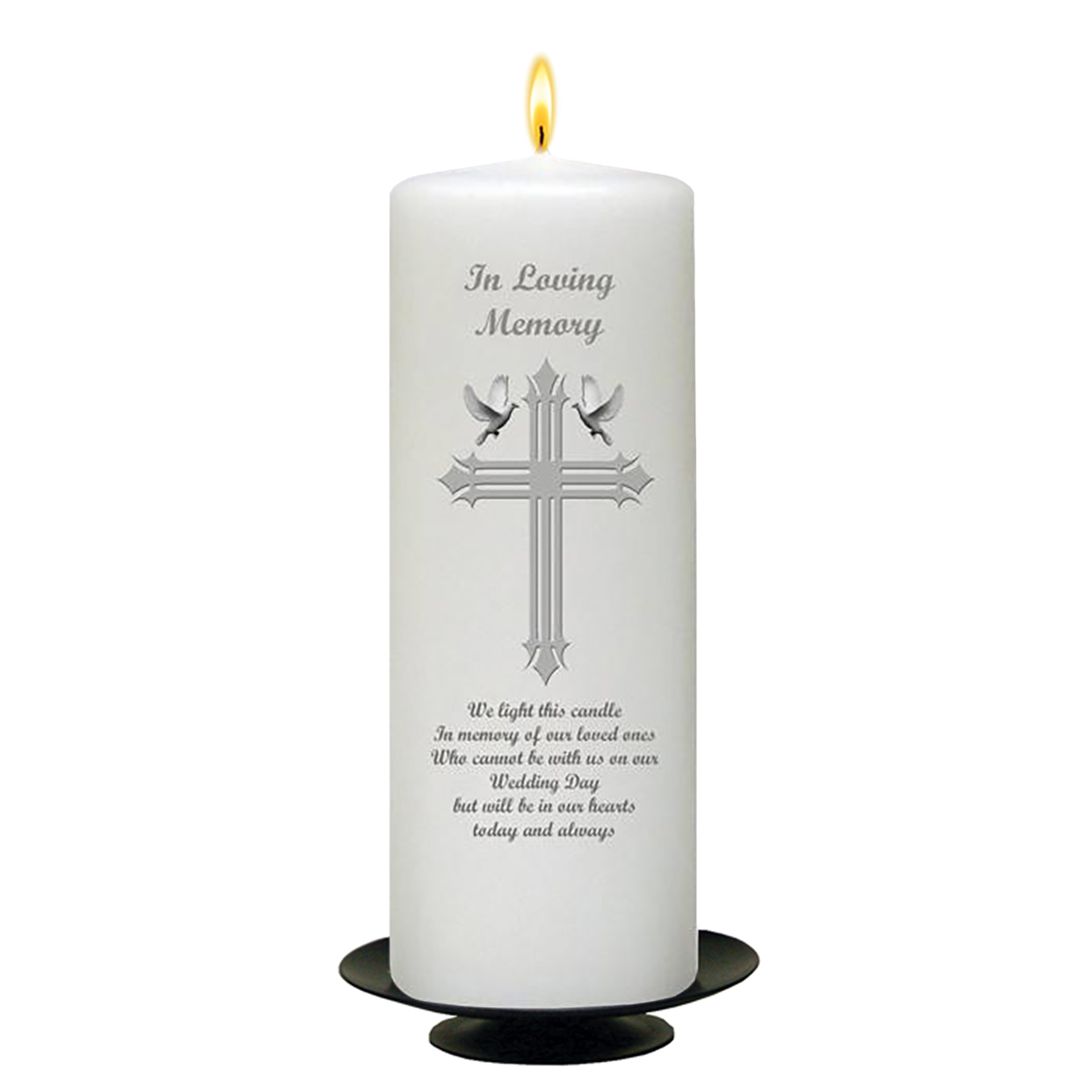 Customised Wedding Remembrance Candle - Dove & Cross Silver