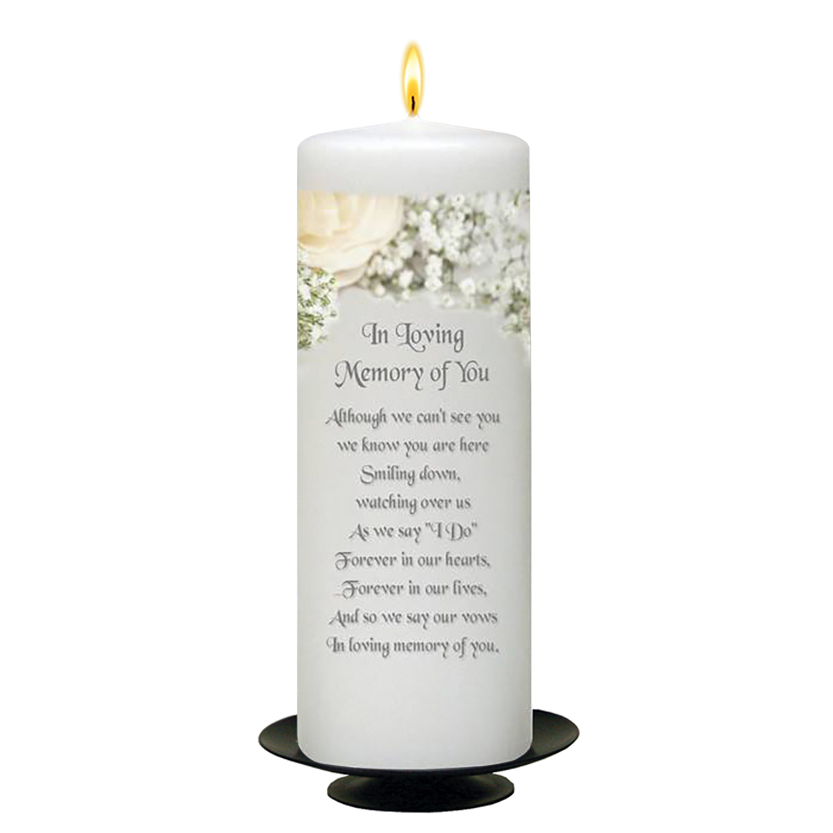 Customised Wedding Remembrance Candle - White Flowers Silver