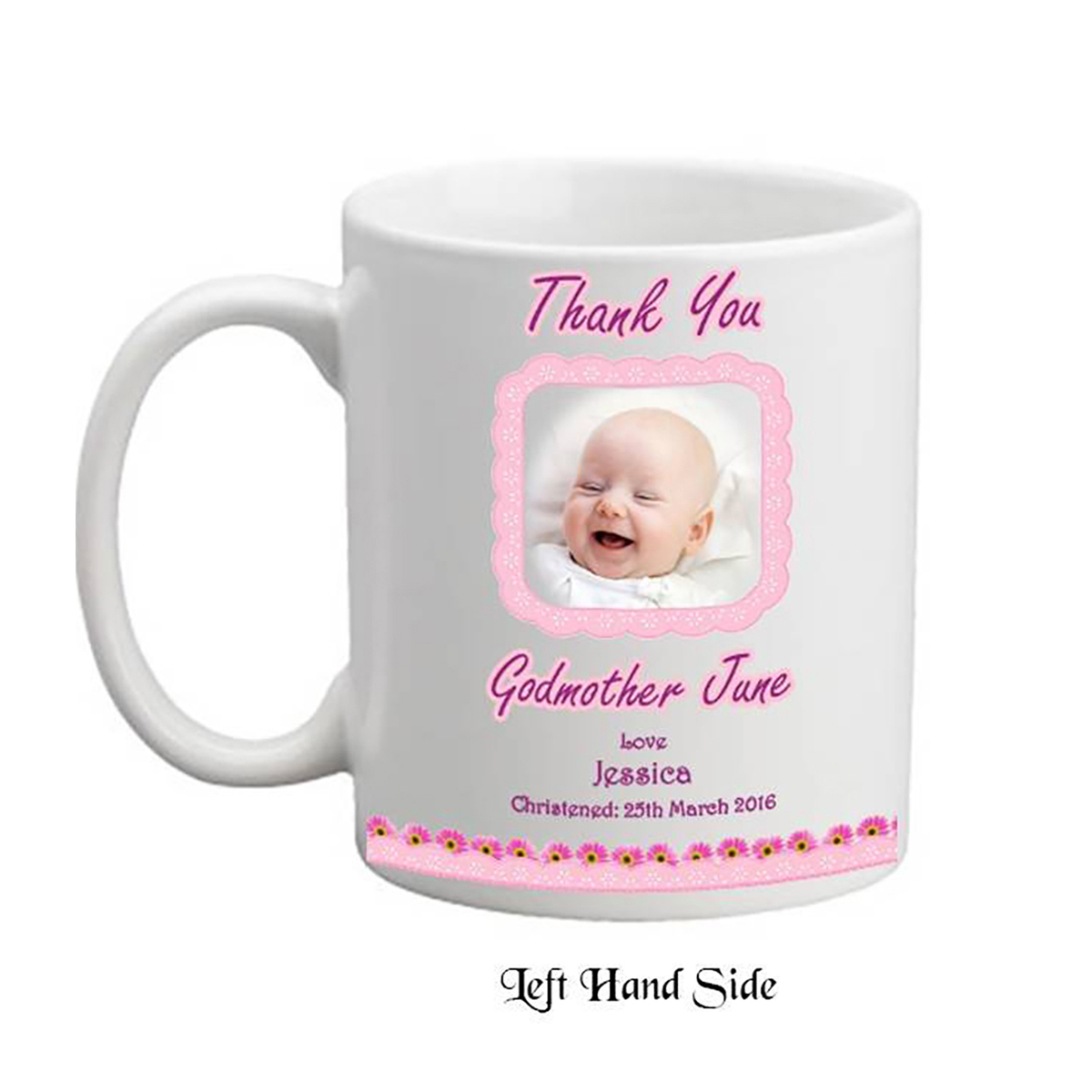 Customised Godmother Mug Gift - Pink Daisies with Photo