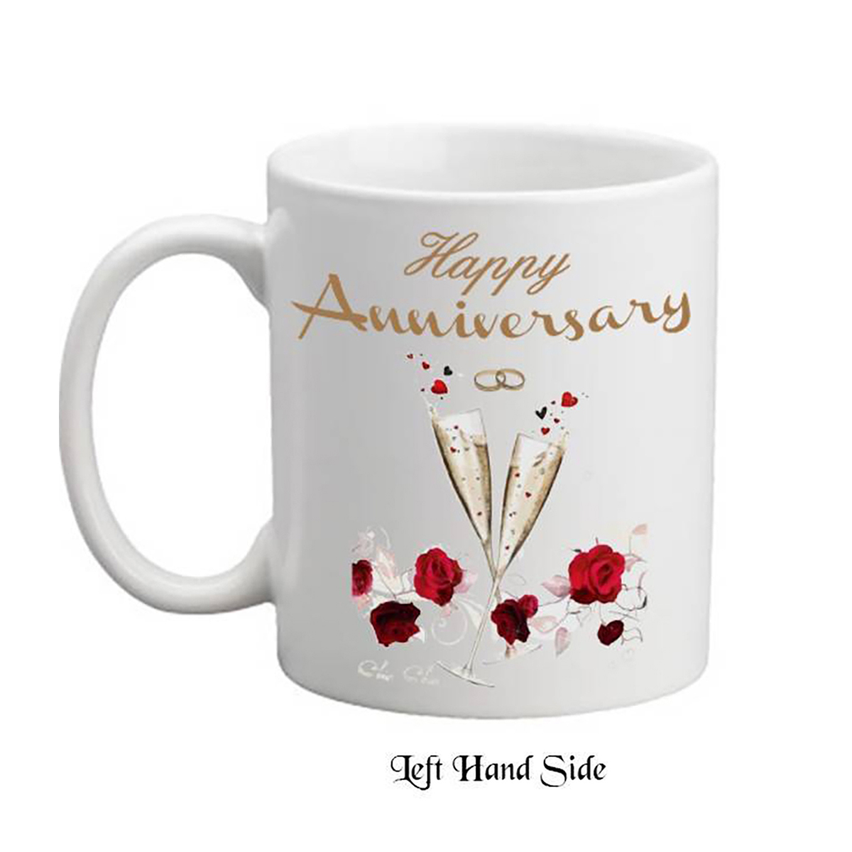 Customised Wedding Annversary Mug -Champagne Rings & Roses