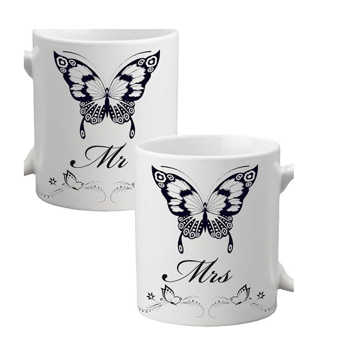 Customised Mug Gift - Mr & Mrs Butterfly Mugs Sets (Set of Two)