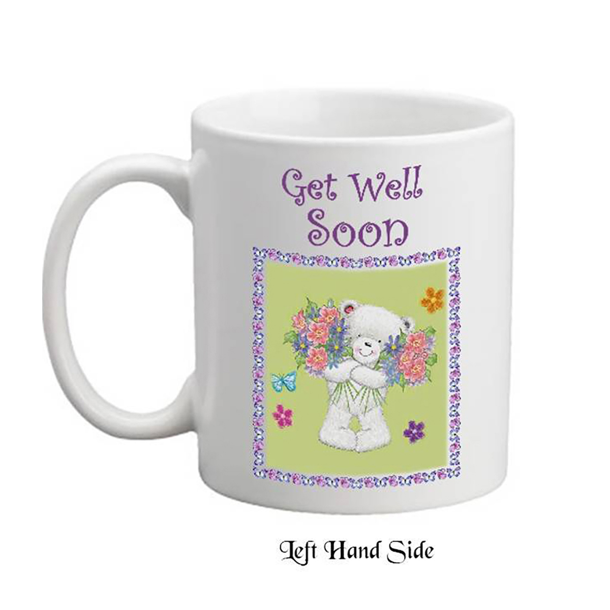 Customised Get Well Soon Mug Gift - Get Well Soon Teddy & Flowers