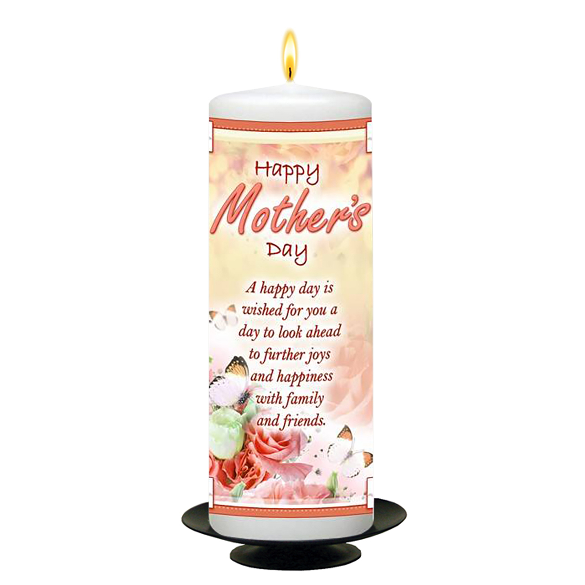Customised Mothers Day Candle Gift - Peach Rose & Butterflies