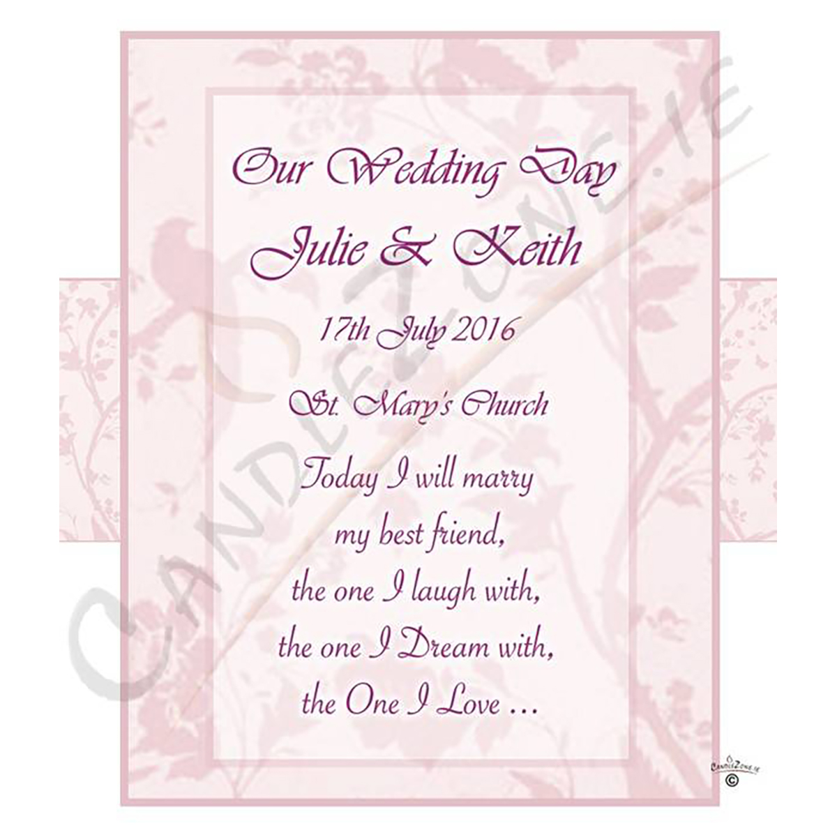 Customised Wedding Candles - Flower Pink