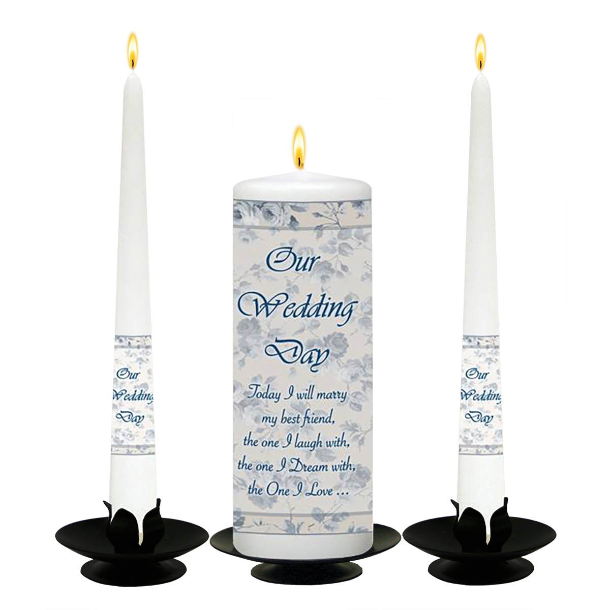 Customised Wedding Candles - Flower Blue & Cream