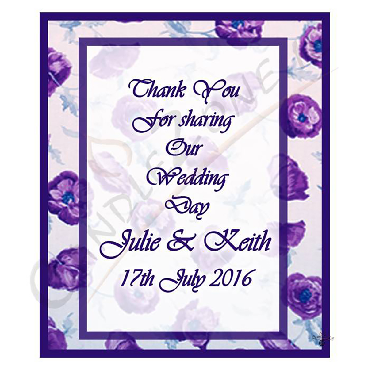 Customised Thank you Wedding Favour - Flower Purple