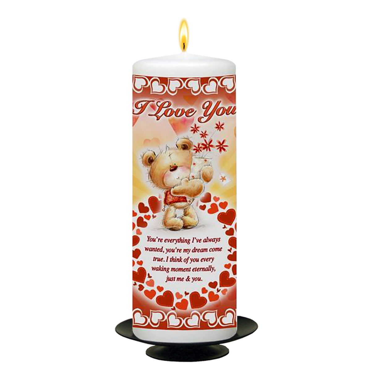 Customised Valentines Candle Gift - Teddy & Flowers