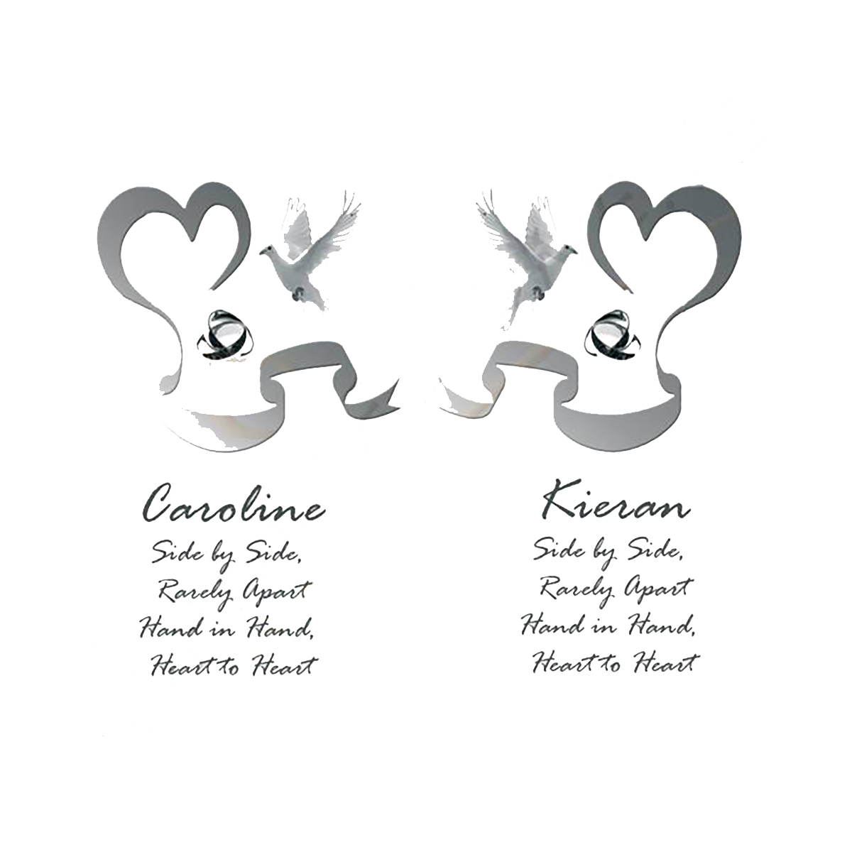 Customised Wedding Candles - Two Hearts & Dove Silver