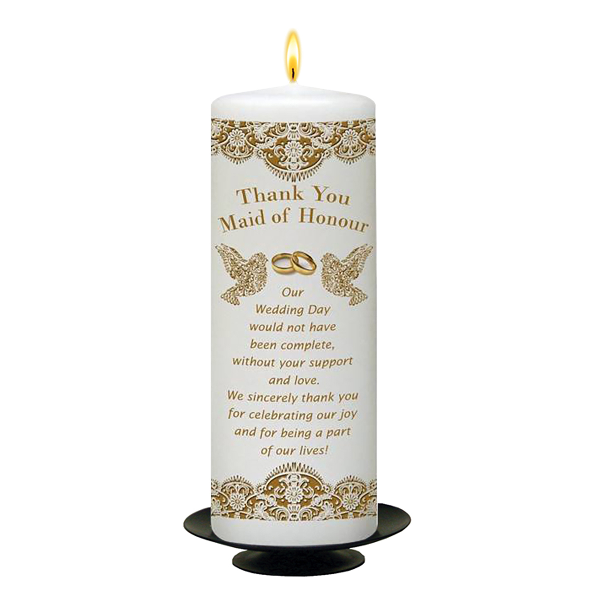 Customised Wedding Thank you Candle Gift - Doves - Maid of Honor