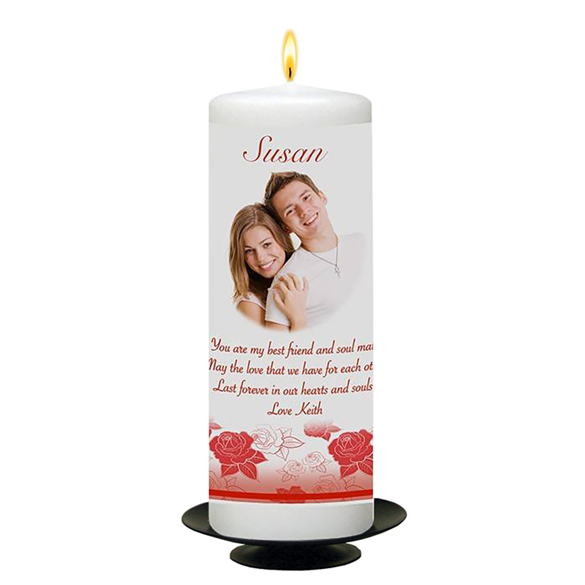 Customised Valentines Candle Gift - Roses Heart with Photo