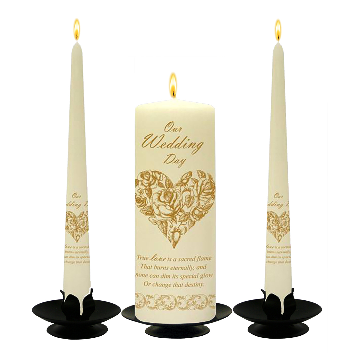 Customised Wedding Candles - Rose Heart Gold