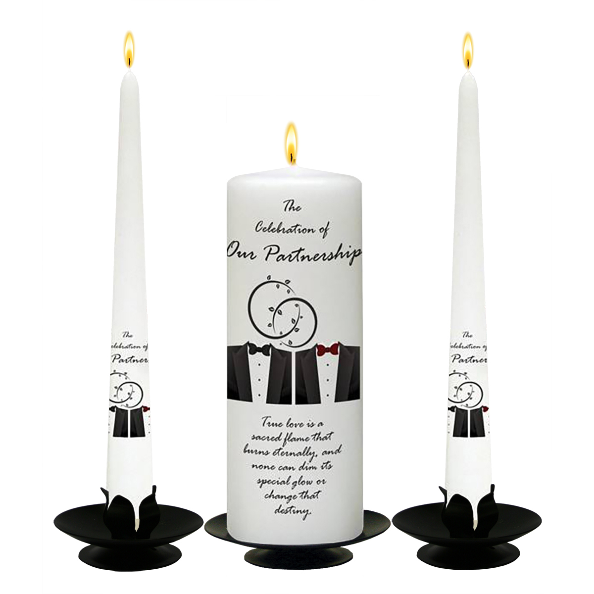 Customised Wedding Candles - Mr & Mr Tux Silver