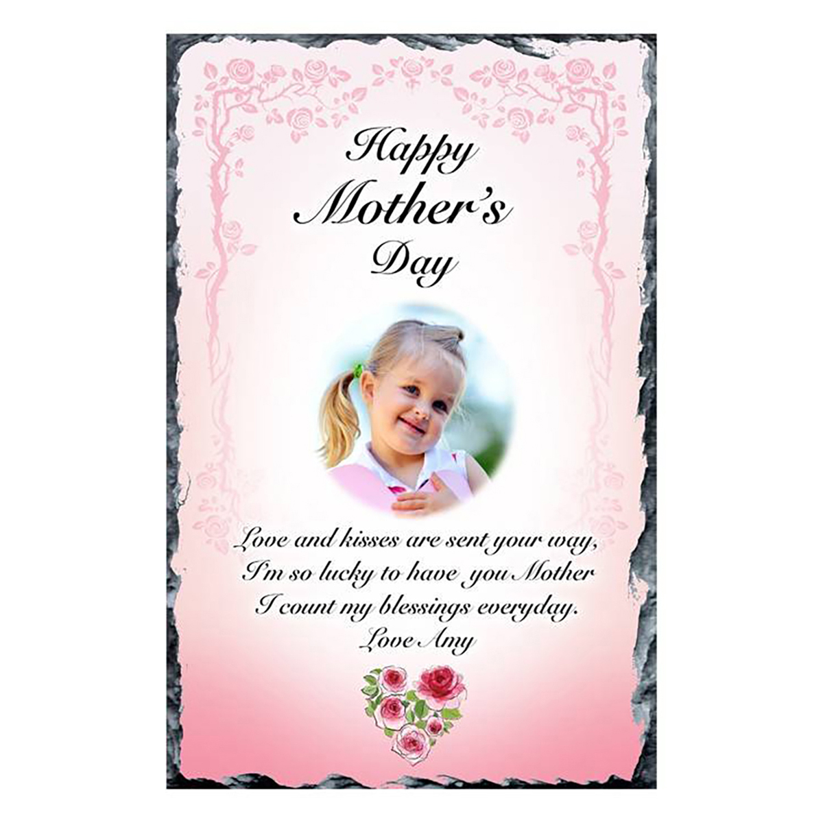Customised Mothers Day Slate Gift - Rose with Photo Heart