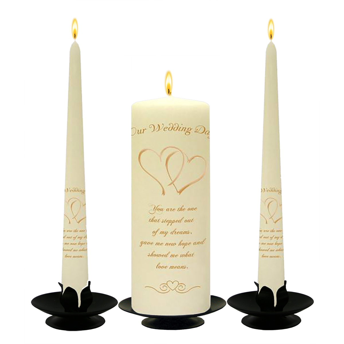 Customised Wedding Candles - Two Hearts Gold
