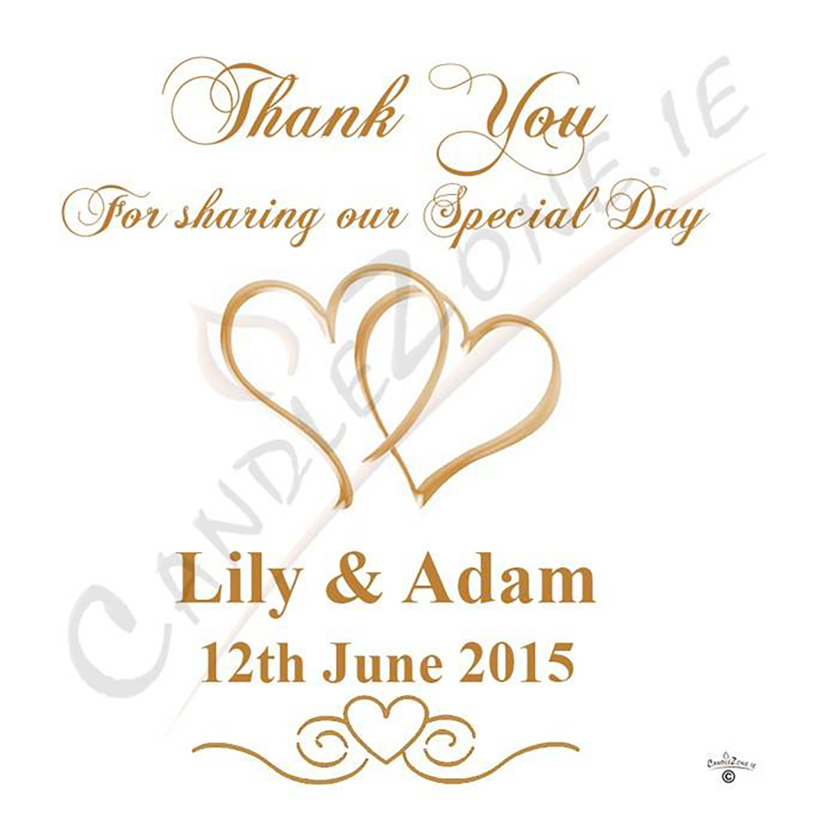 Customised Thank you Wedding Favour - Two Hearts Gold