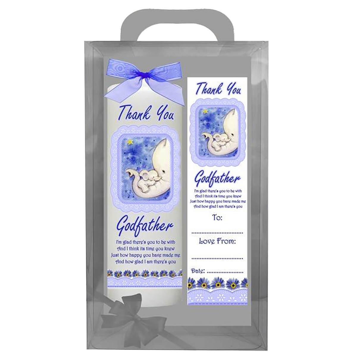 Customised Godfather Candle Gift - Blue Elephants